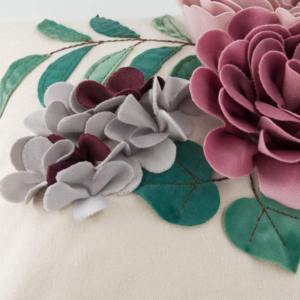 JWH Decorative 3D Flower Throw Pillow Cover Handmade Floral Accent Cushion Case for Living Room Sofa Couch Chair 12x20 Inch Beige Blush