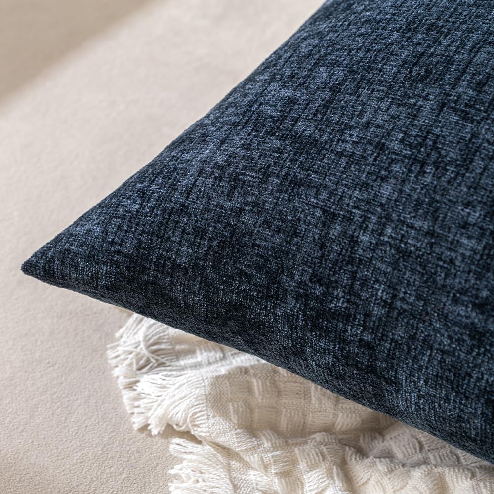 EMEMA Square Throw Pillow Covers 20"x20" Inch Set of 2 Decorative Couch Pillow Covers Chenille Modern Solid Pillowcases for Sofa Bedroom Navy Blue 50x50CM(Only Covers)