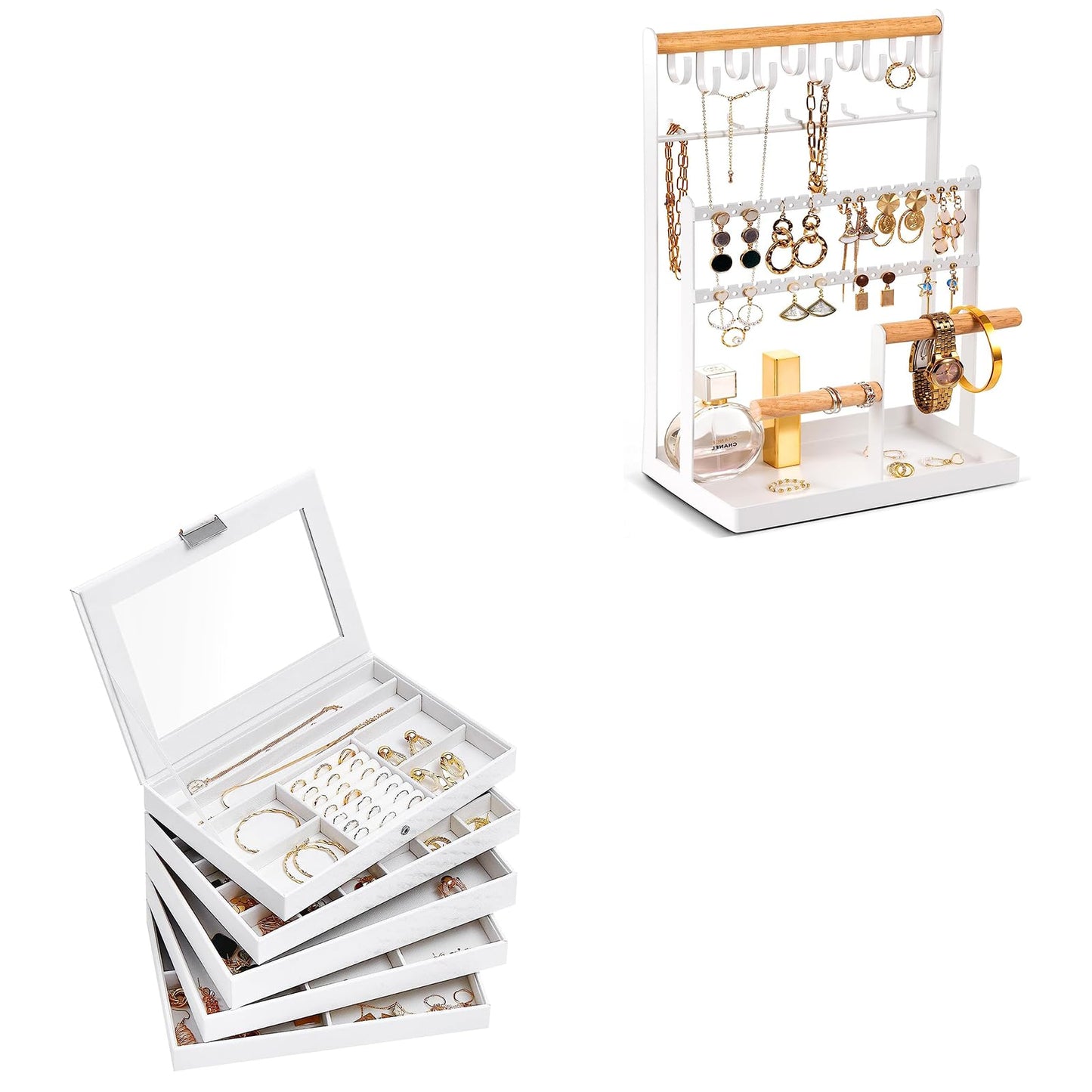 ProCase Jewelry Organizer Stand Bundle with Stackable Jewelry Tray Box