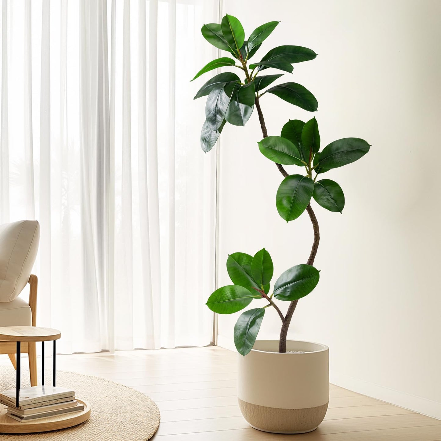 Bailikang 4.6ft Artificial Rubber Tree Faux Plants Indoor Faux Floor Artificial Trees Indoor,Fake Plant Fake Tropical Plants,Large Floor,Real Touch Rubber Tree for Home Decor