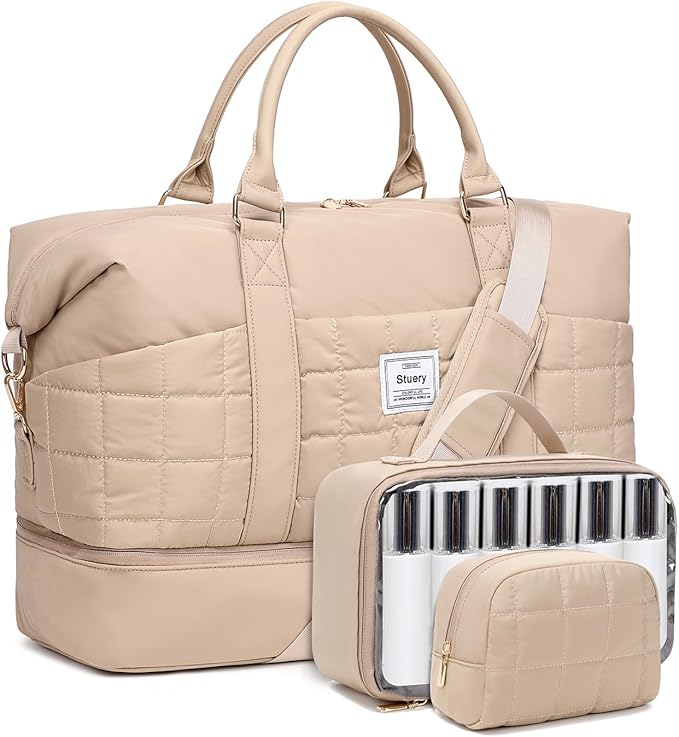 Weekender Bag, Large Travel Duffel Bag for Women, Carry on Overnight Bag with Shoe Compartment and Toiletry Bags