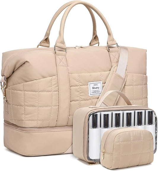Weekender Bag, Large Travel Duffel Bag for Women, Carry on Overnight Bag with Shoe Compartment and Toiletry Bags