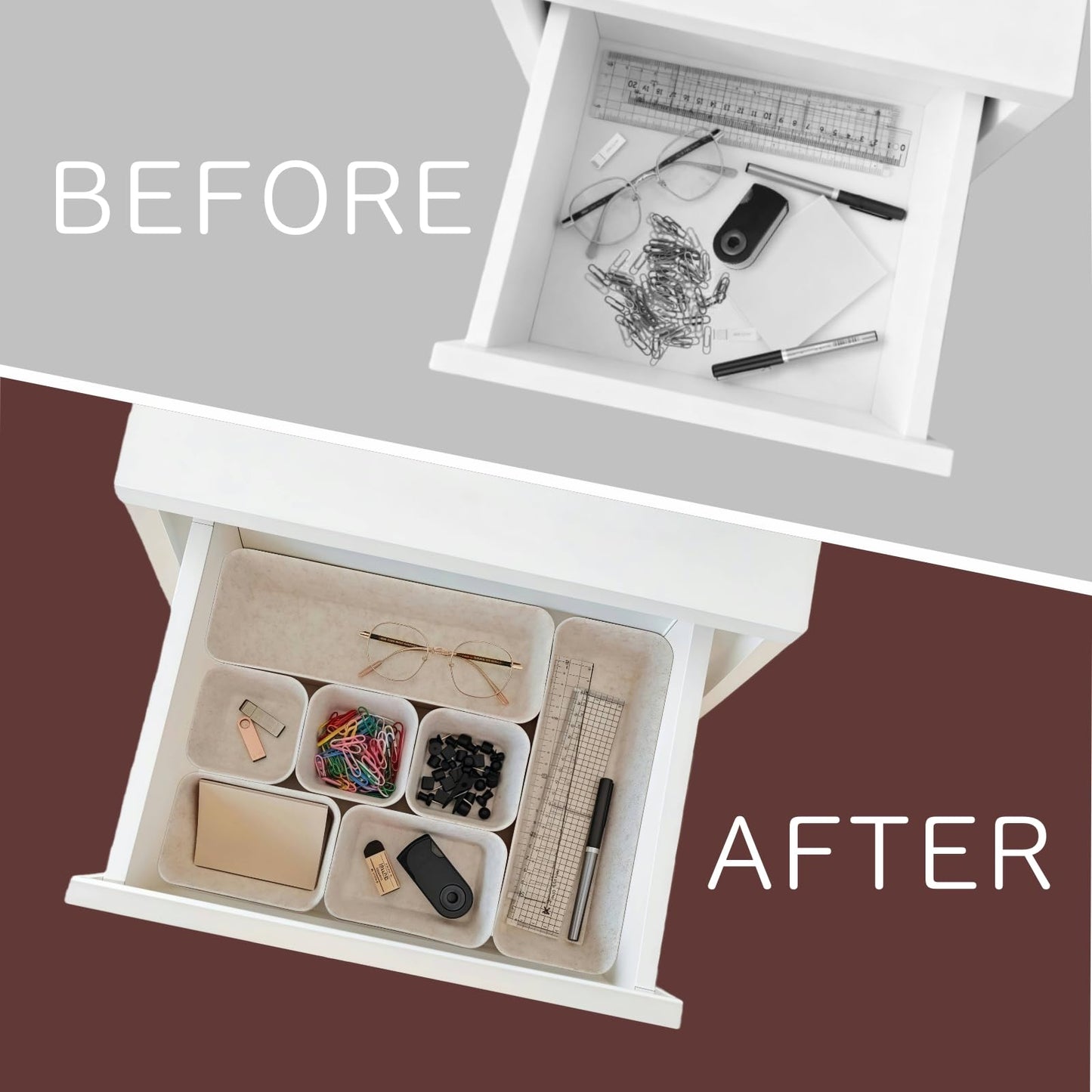 TTUGTTUG 8-Piece Felt Drawer Organizer Set in 4-Sizes, Made from Eco-Friendly Material for Vanity, Makeup, Desk, Office, Kitchen, and Nightstand, Oatmeal