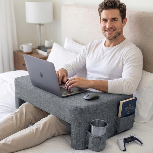 Septsun 26" Extra Wide Lap Desk Pillow - Gaming Reading Pillow & Laptop Lap Desk w/Ergonomic Arm Elbow Support for WFH, Bed, Couch, Floor - Fits 13-17" Laptop, Steam Deck, Switch (Modern Gray, Large)
