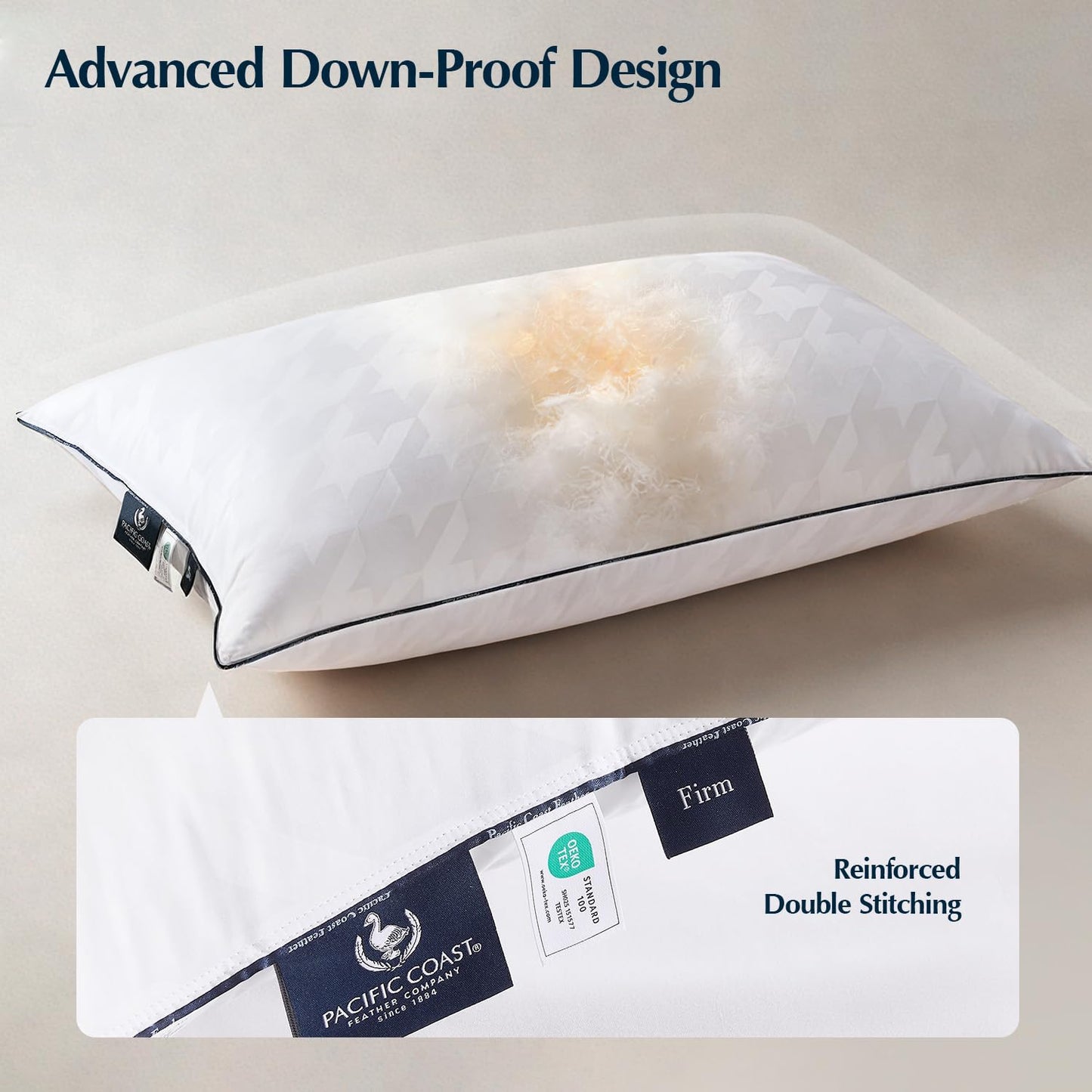 Pacific Coast Bed Pillow, Luxury Hotel Collection White Goose Down Pillow for Sleeping, 650 Fill Power, 450 Thread Count 100% Cotton Jacquard Fabric, Luxury Plush Feel, Soft, Standard Size, 1 Pack