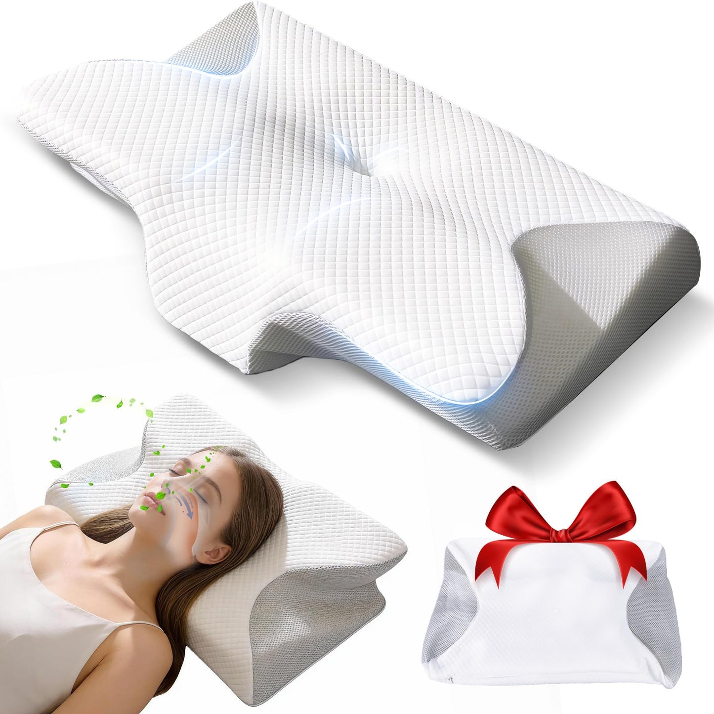 Keaolotay Memory Foam Cervical Neck Pillow, Ergonomic Orthopedic Contour Bed Pillow for Neck and Shoulder Pain Relief, Support Pillow for Side Back Stomach Sleepers with Pillowcase(Gray)