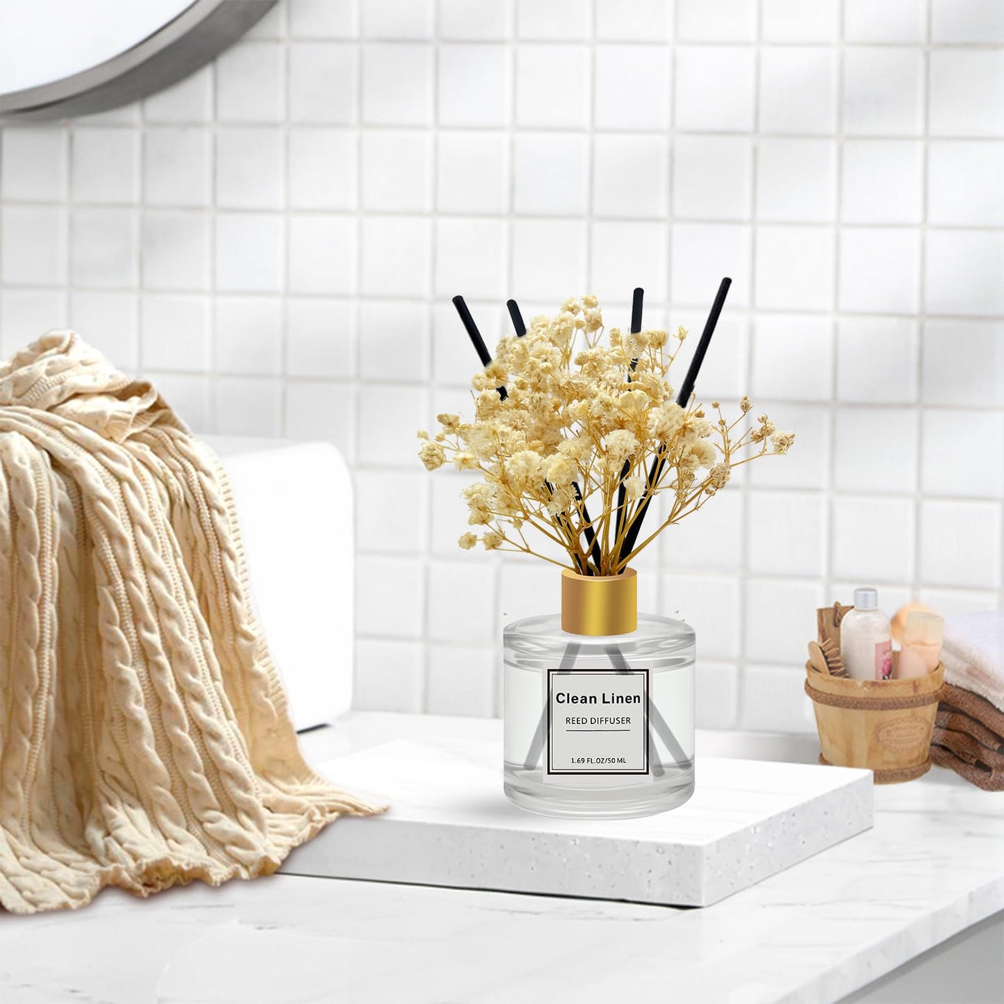 Pierides Reed Diffuser Set of 3 Pack,Clean Linen,Eucalyptus & Mint,Ocean Scented Oil Diffuser with 4 Sticks,Reed Diffusers for Home,Living Room,Bathroom Air Freshener Diffuser,50ml x 3
