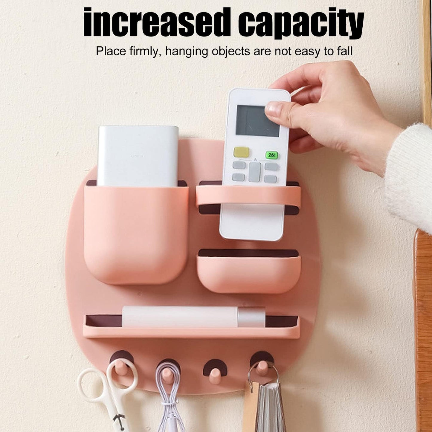 Kukyller Wall Mount Storage Box, Floating Bedside Shelf Wall Mount Adhesive Bedside Shelf Accessories Organizer with Hooks for Phone Remote (Pink)
