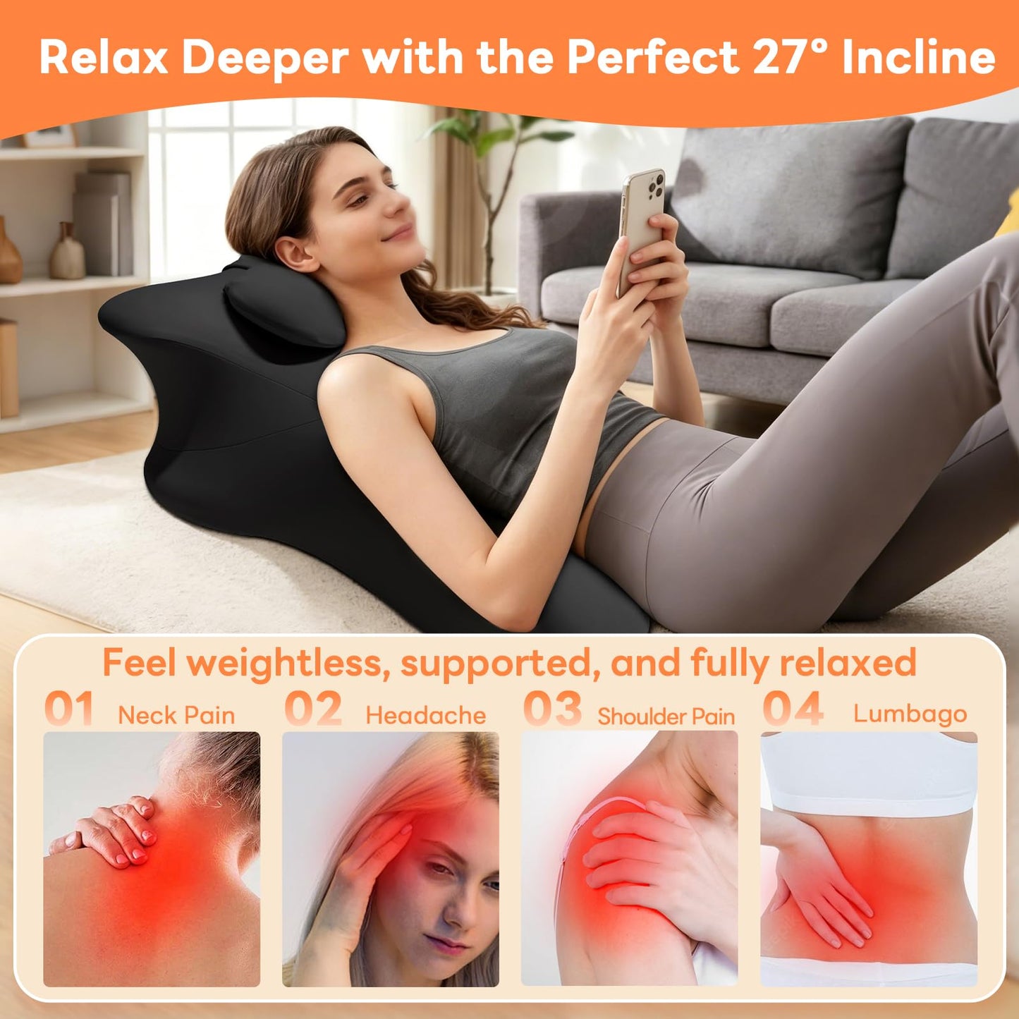 Mavnaiiz Memory Foam Wedge Pillow, 27° Angled Ergonomic Contoured Intimacy Couples Positioning Pillow for Reading, Back & Neck Support, Multi-Functional Body Support Cushion with Removable Cover