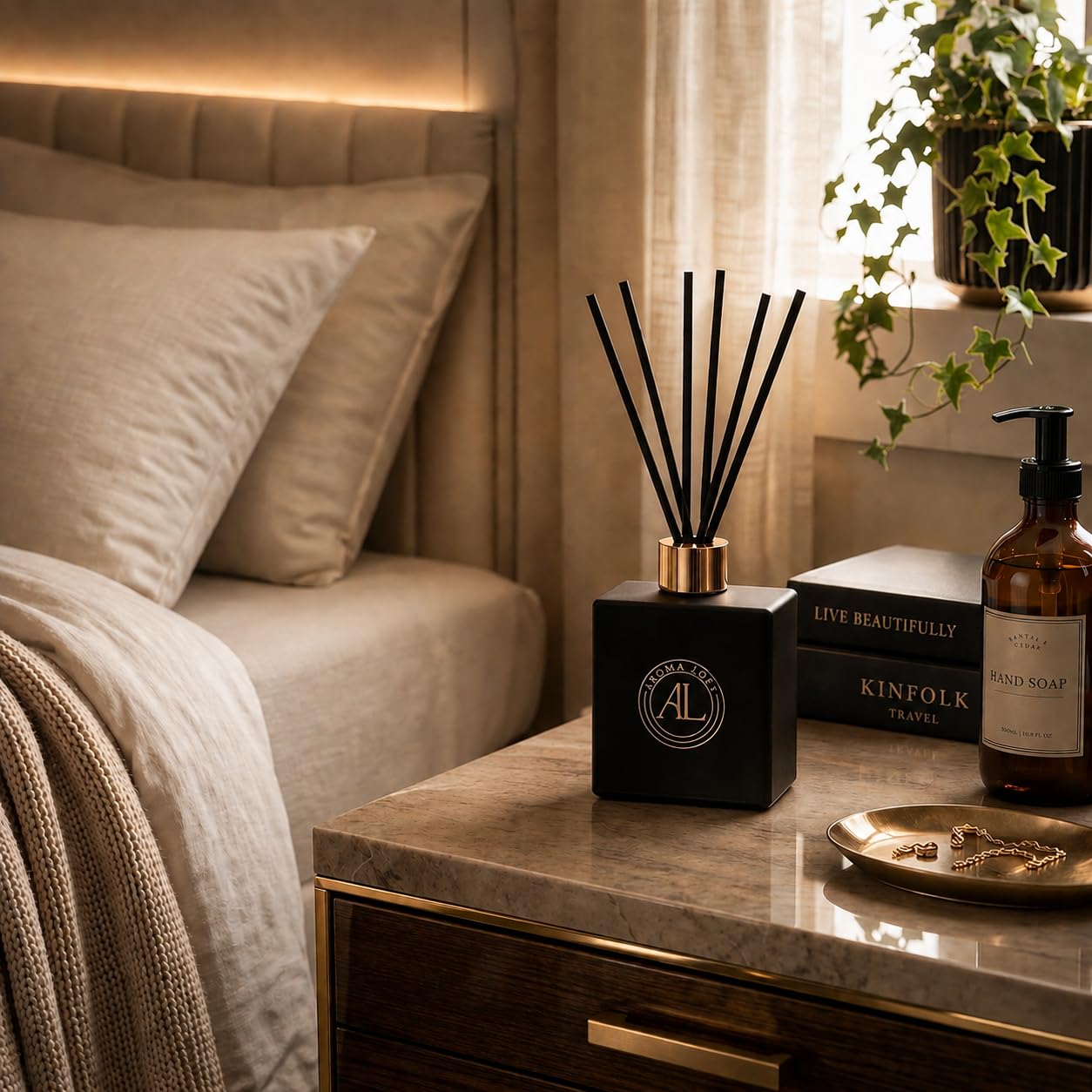 Aroma Loft Black Reed Diffusers for Home | Premium Fragrance Diffuser | Reed Diffuser Sticks in Oil Set with Cashmere Vanilla Scent | Smell Good Stuff | Long-Lasting Oil for Bathroom & Office (5 oz)
