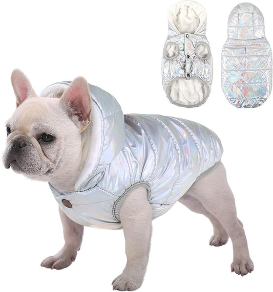 Windproof Waterproof Dog Coat Fleece & Cotton Lined Warm Jacket, Cold Weather Pet Apparel Clothes Vest for Small to Large Dogs (2XL, Silver)