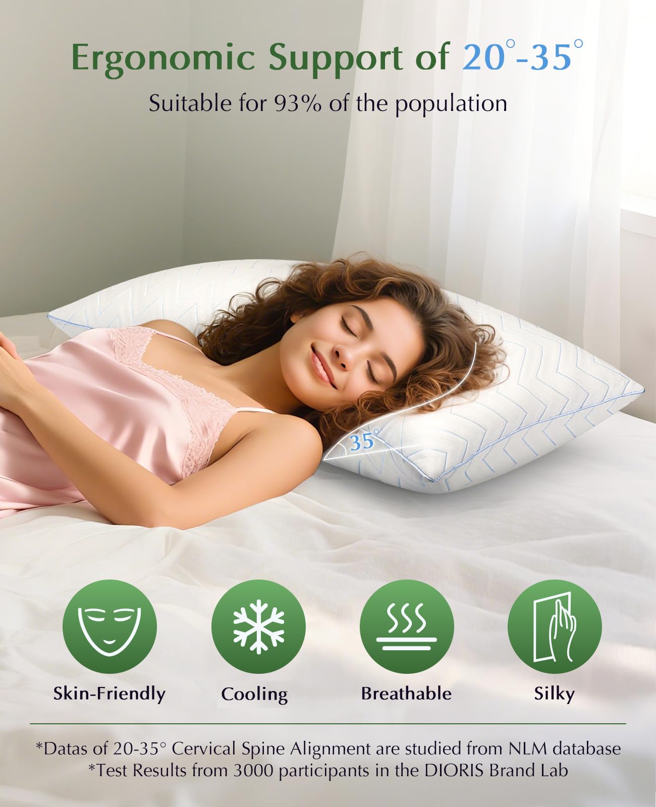 DIORIS Queen Size Pillows Set of 2 - Cooling Bed Pillows for Sleeping, Down Alternative Hypoallergenic Pillow for Side Back and Stomach Sleepers, Medium Soft Support with Breathable Microfiber Fill