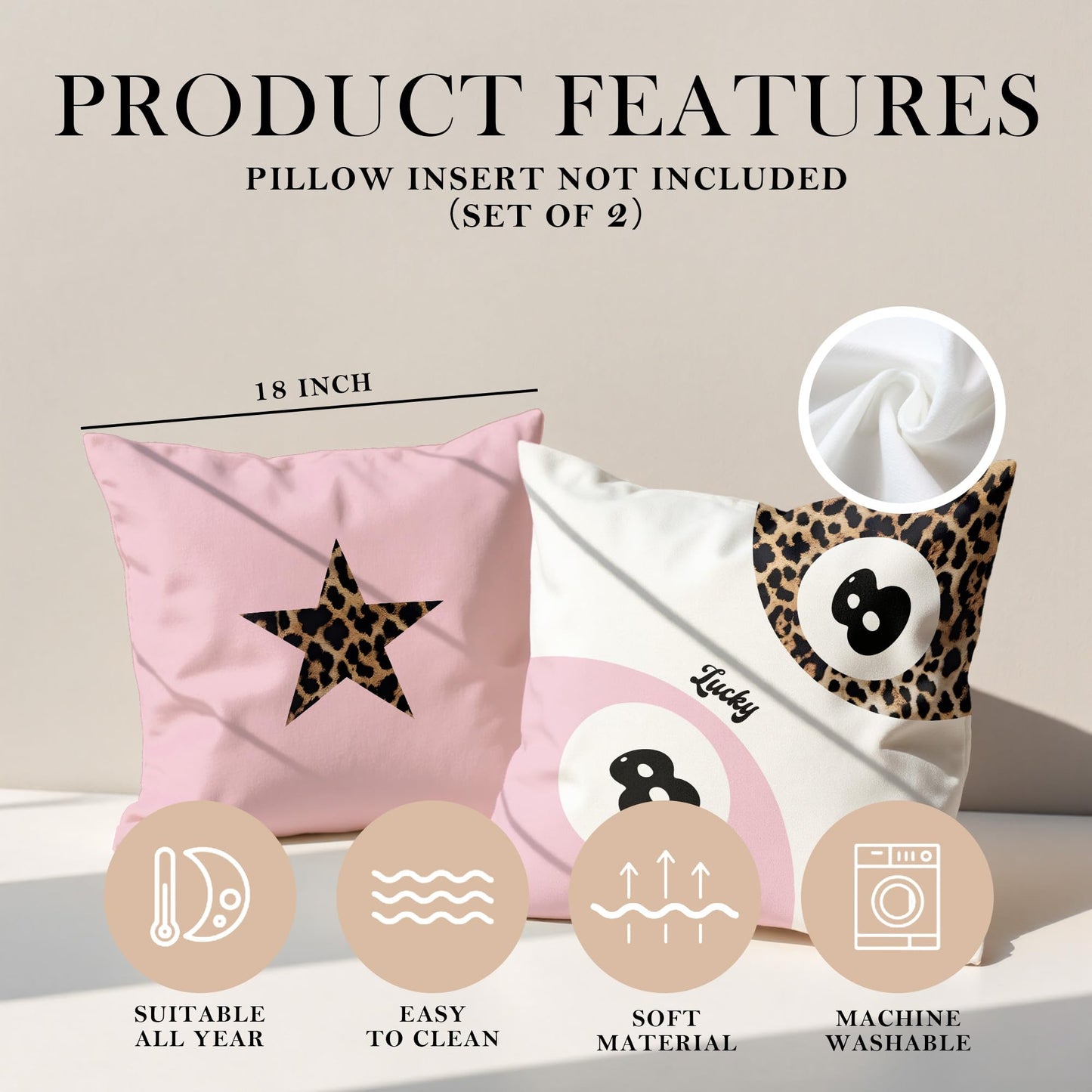 GTYNU Trendy Funky Cheetah Pink Y2K Luck 8 Ball Throw Pillow Covers 18x18 Set of 2,Cheetah Leopard Lover Gifts for Women,Coquette Preppy Pillow Covers for Girls Room Dorm Apartment Decor,（611）