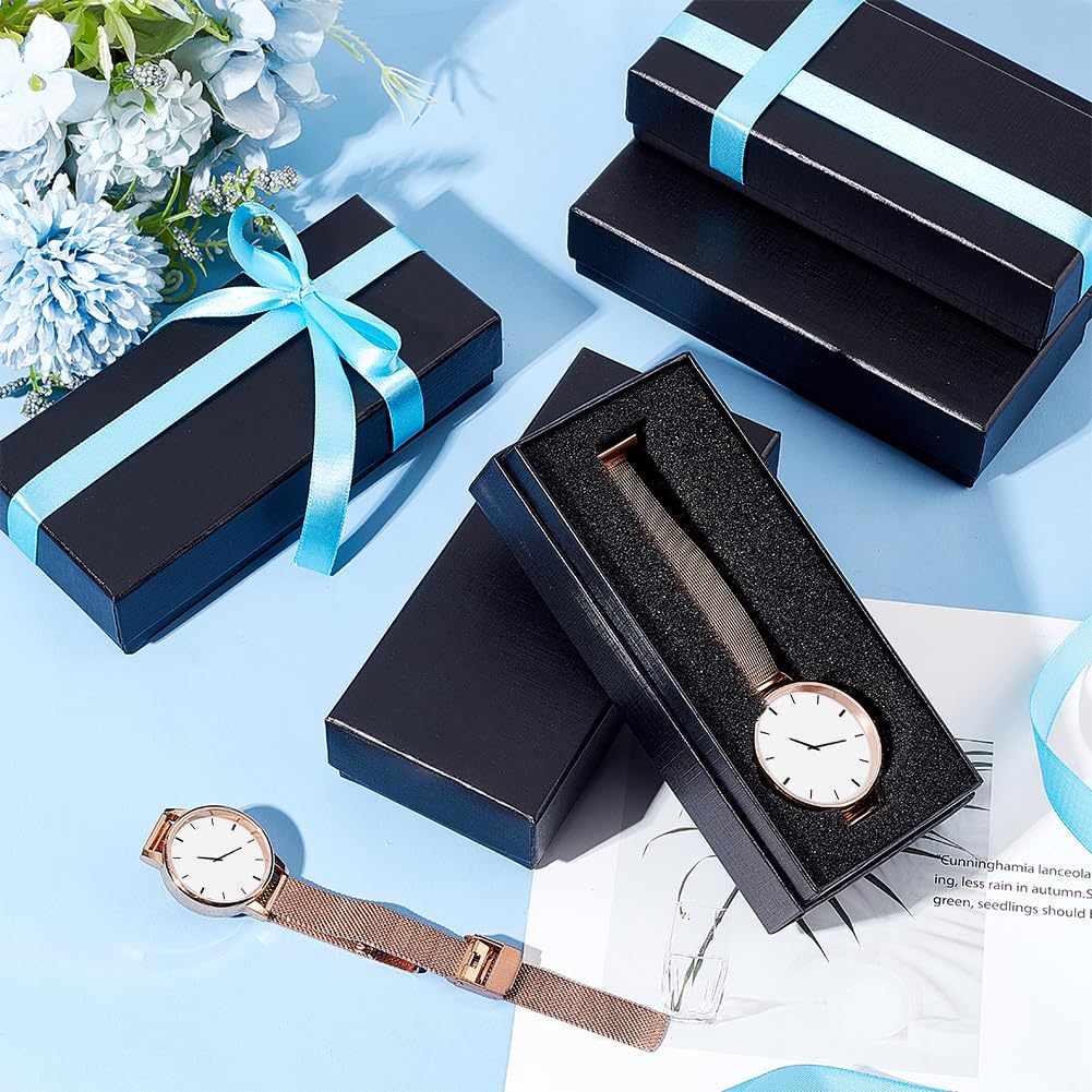 PH PandaHall 6pcs 1-Slot Watch Box, Black Cardboard Watch Storage Box 2.5 x 5.7 Inch Watch Display Holder Watch Travel Case with Sponge for Wristwatches Bracelet Jewelry Packing Organizer