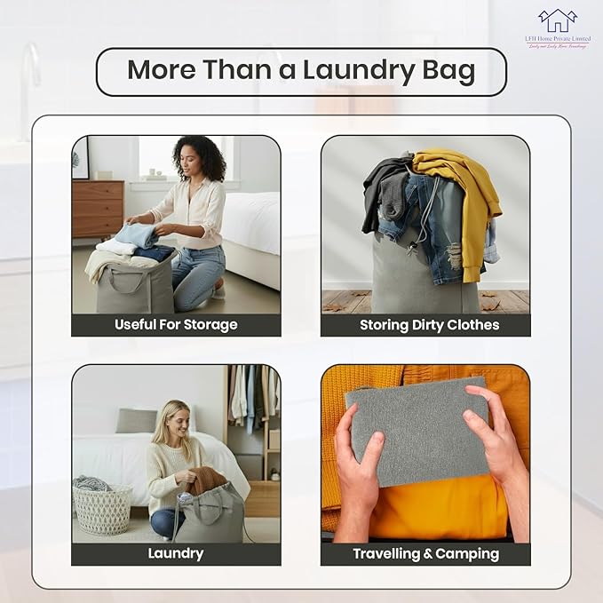LFH Home Cotton Canvas Large Laundry Bag with Handle, Heavy Duty Drawstring Closure Washable Laundry Bags, School Travel, Home, Hotel, College Dorm, Organizer Sack, Toys Clothes 28x40 (Pack of 2)-Grey