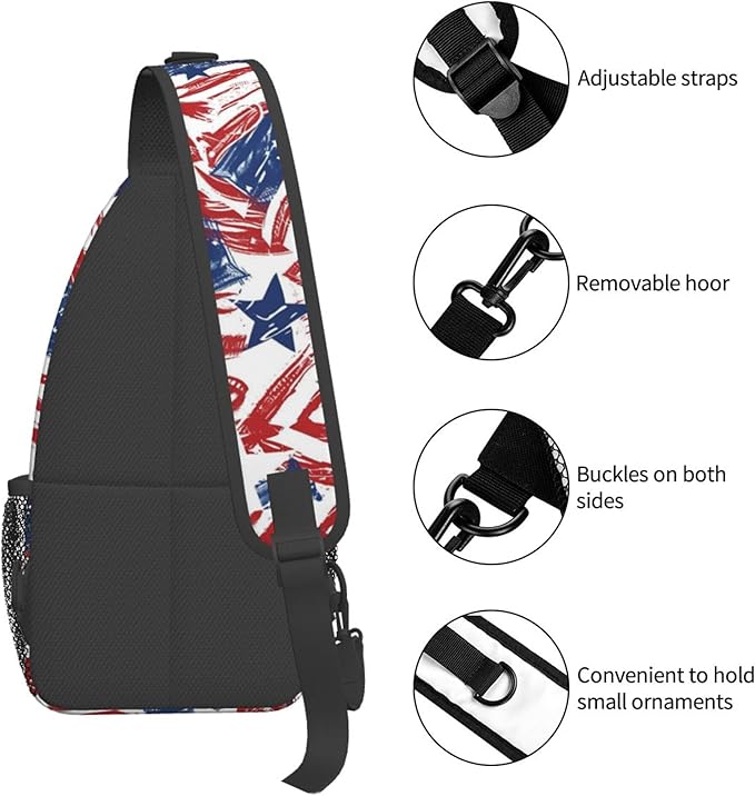 GJXFLSY American Flag Print Sling Backpack Crossbody Bag Casual Chest Bags Travel Hiking Daypack Shoulder Bag for Women Men