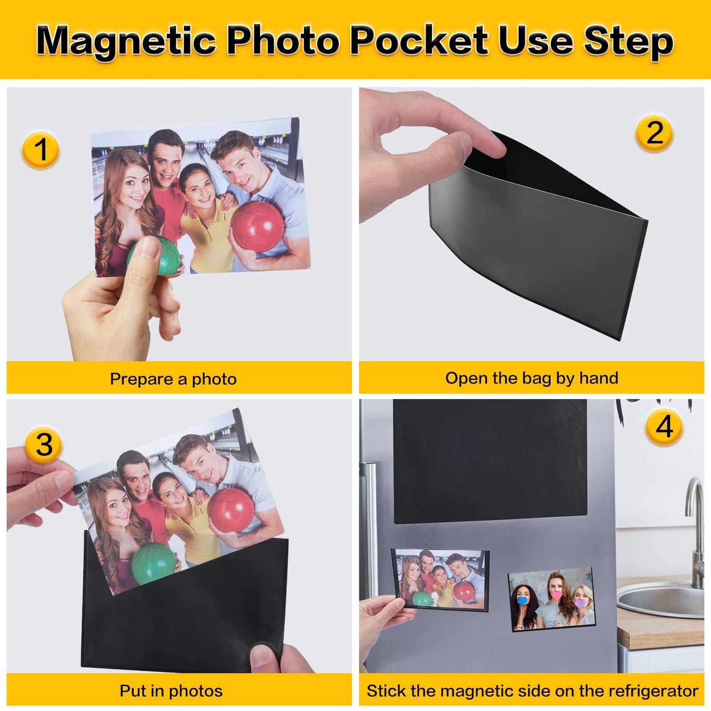 YixangDD 50 Pack Magnetic Picture Frame, 4 x 6 Inches Fridge Magnetic Photo Frames, Magnetic Photo Frames for Refrigerator, Home, School, Office (Black)