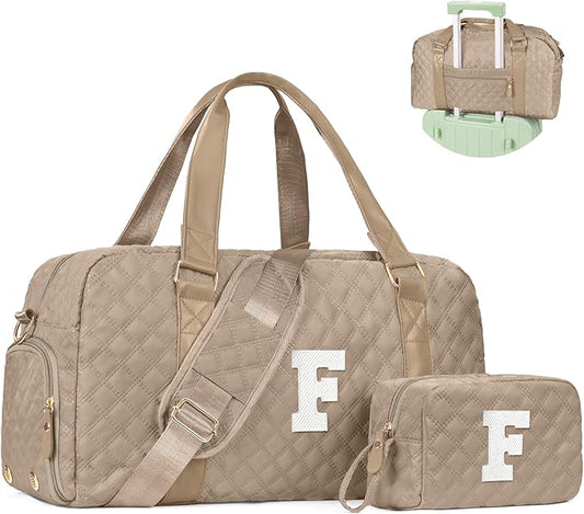 Elilier Initial Duffle Bag for Travel Women Girls Gift: Personalized Weekender bags, Dance Cheer bag Sports for Girl, Kid Gymnastics Bags, Birthday Gifts for Women Girls Kids Teens Mom Teacher