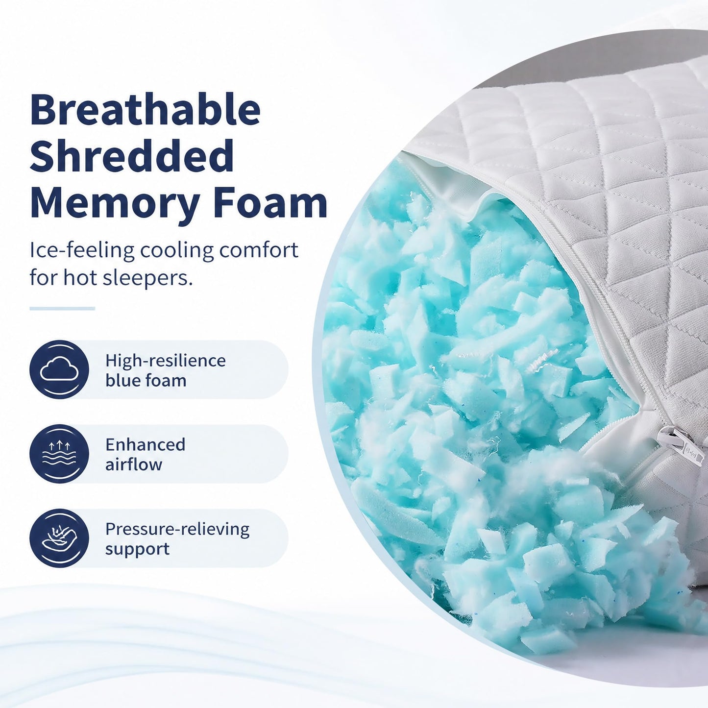 KEYOOHOME Shredded Memory Foam Pillows for Sleeping,Bed Pillows Queen Size Set of 2 Pack Cooling Adjustable,Good for Side and Back Sleeper with Washable Removable Cover