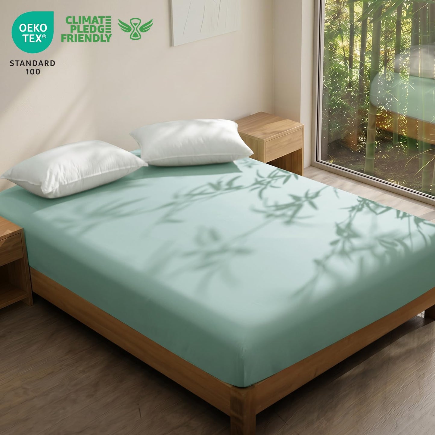 David's Home Cooling Fitted Sheet Queen Size, 100% Rayon Derived from Bamboo, 16" Deep Pocket 2.5cm Wider Elastic, Luxury Smooth Silky Soft Breathable Bottom Sheet for Hot Sleeper, Sage Green