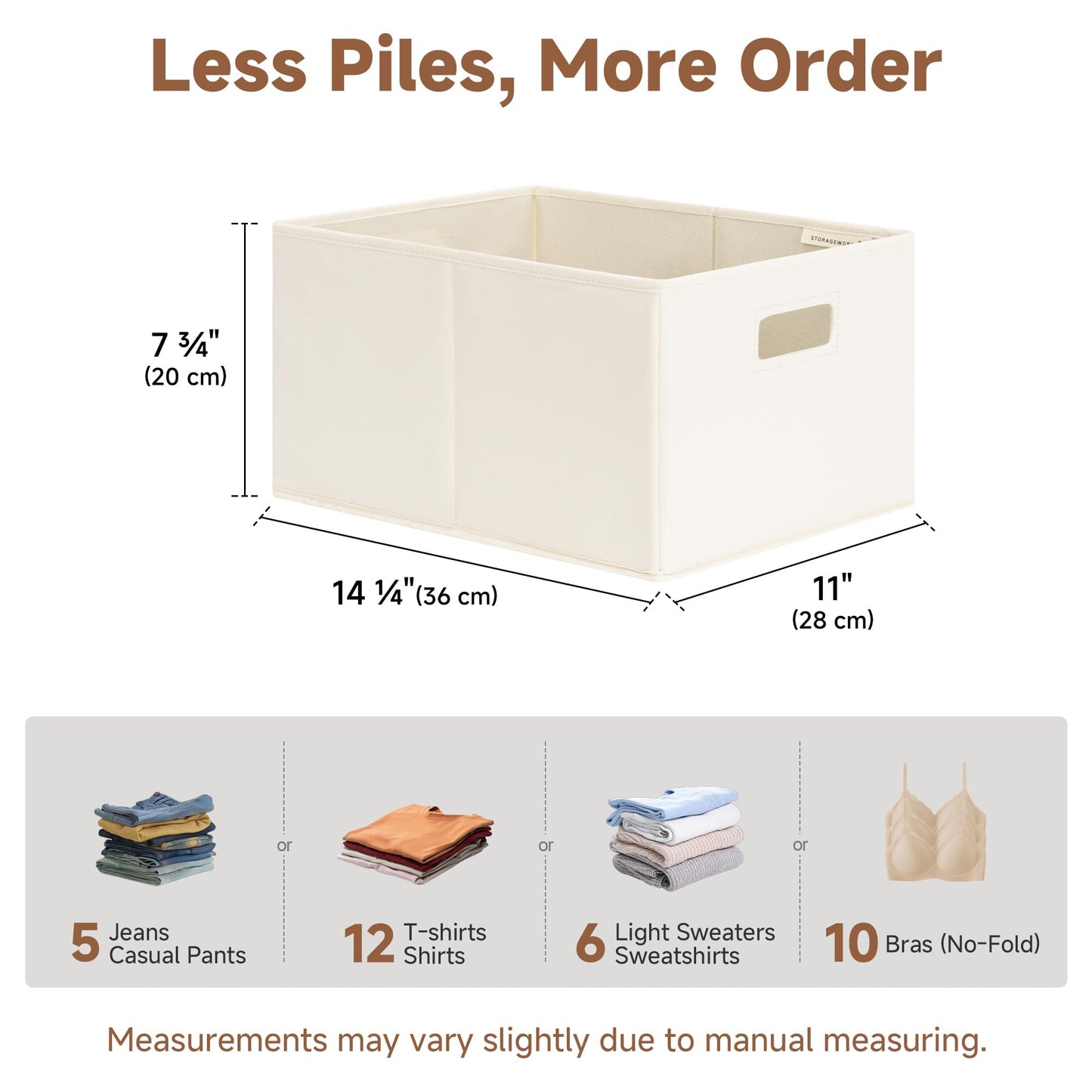 StorageWorks Fabric Storage Bins for Shelves, Closet Organizers and Storage Baskets, Closet Storage Bins with Cutout Handles, Large, 4-Pack, Ivory