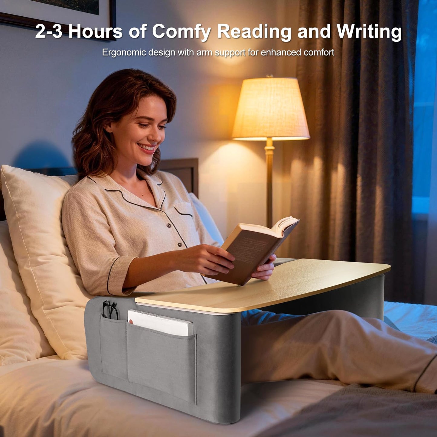 Lap Desk for Adults with Arm Rests,Ergonomic Laptop Pillow Stand for Bed,Couch,Floor,Large Table for Long Hours Work,Eating,Gaming,Reading and Writing,Wood Lap Laptop Desk for College Dorm Room