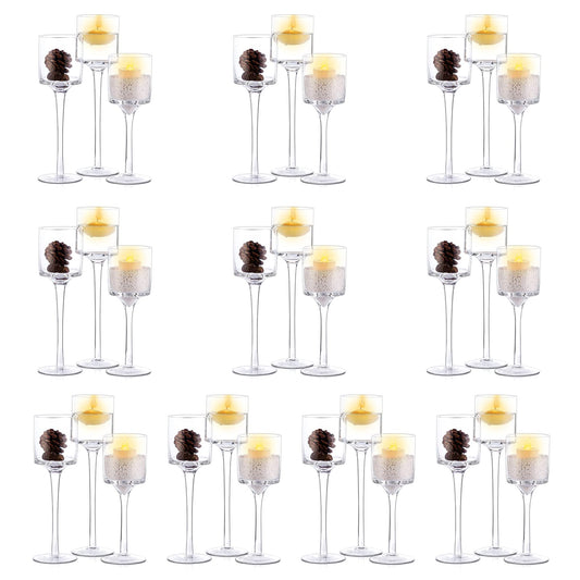 NUPTIO Tealight Candle Holders Bulk: Set of 30 Long Stemmed Candle Stands for Table Centerpiece Decor - Monet Candleholders for Floating Candles