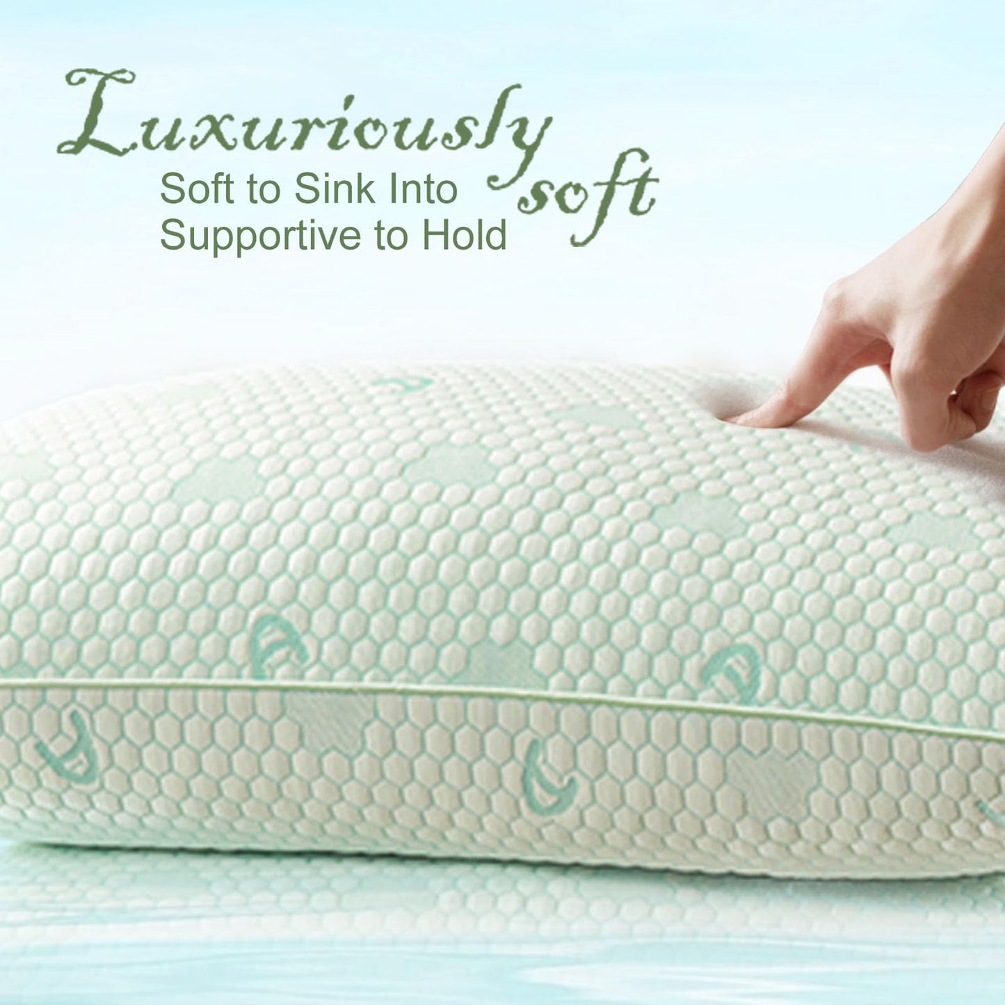 ACCURATEX Cooling Memory Foam Pillows for Sleeping King Size Set of 2, Adjustable Fluffy Pillows with Removable Cover, Cool Bed Pillow for Side Back Stomach Sleepers, Machine Washable, Green
