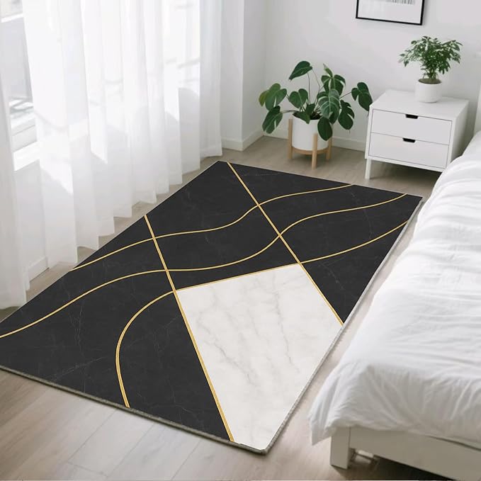 Geometric Marble Rug - 3x5 Rug, Abstract Lines Rugs, Luxury Marble Entryway Rugs, Washable & Non Slip Carpet Home Decor