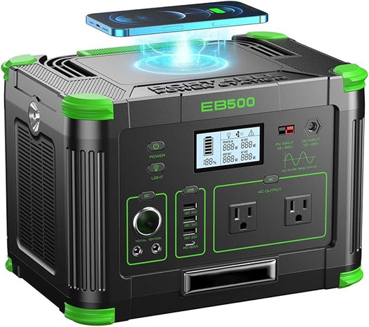 Portable Power Station 500W, 519Wh Solar Generator with 2x110V AC Outlets & USB-C PD 60W, 10-Port Power Bank with Wireless Charger for Outdoors Camping Travel Home Blackout