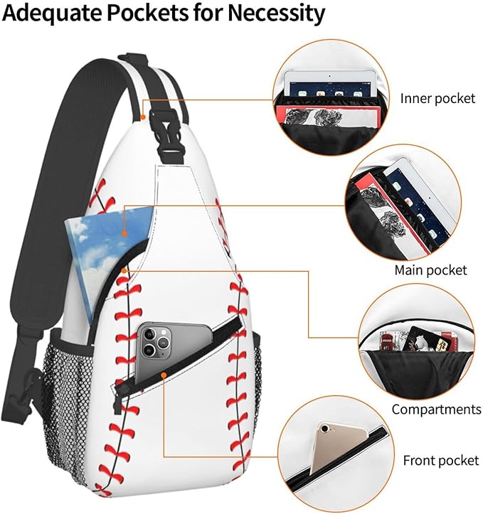QFXUYNG Baseball Ball Adult Sling Bag Unisex Chest Bags Crossbody Backpack Casual Daypacks Shoulder Bag for Women Men Cycling Hiking Travel