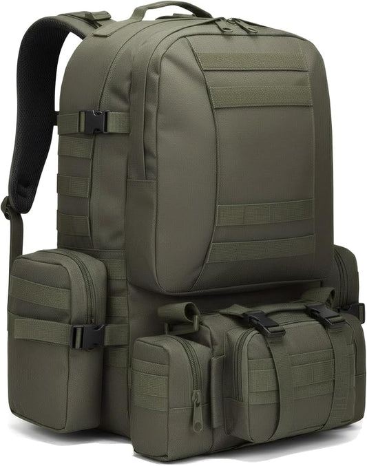 Military Tactical Backpack for Men 60L Waterproof Bug Out Bag Survival Rucksack Go Bag Emergency Molle System Army 3 Day Assault Pack for Hiking Hunting Camping Green