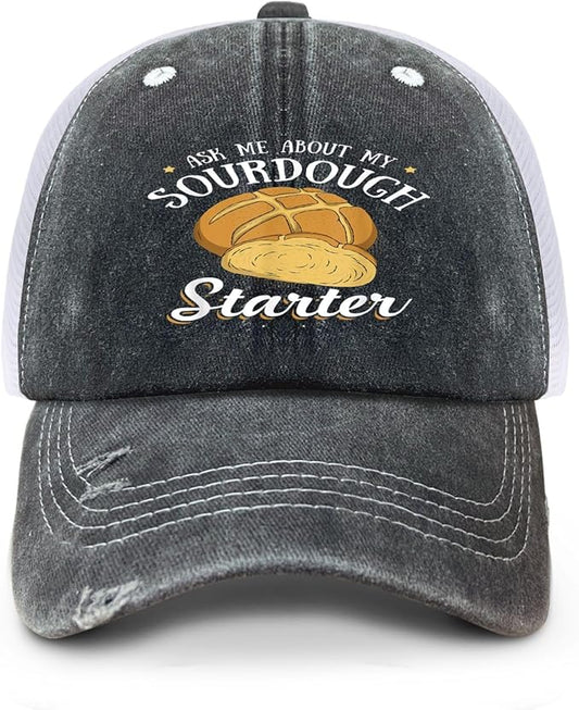 Ask Me About My Sourdough Starter Bread Baking Baker Bakery Hats Beach Cap for