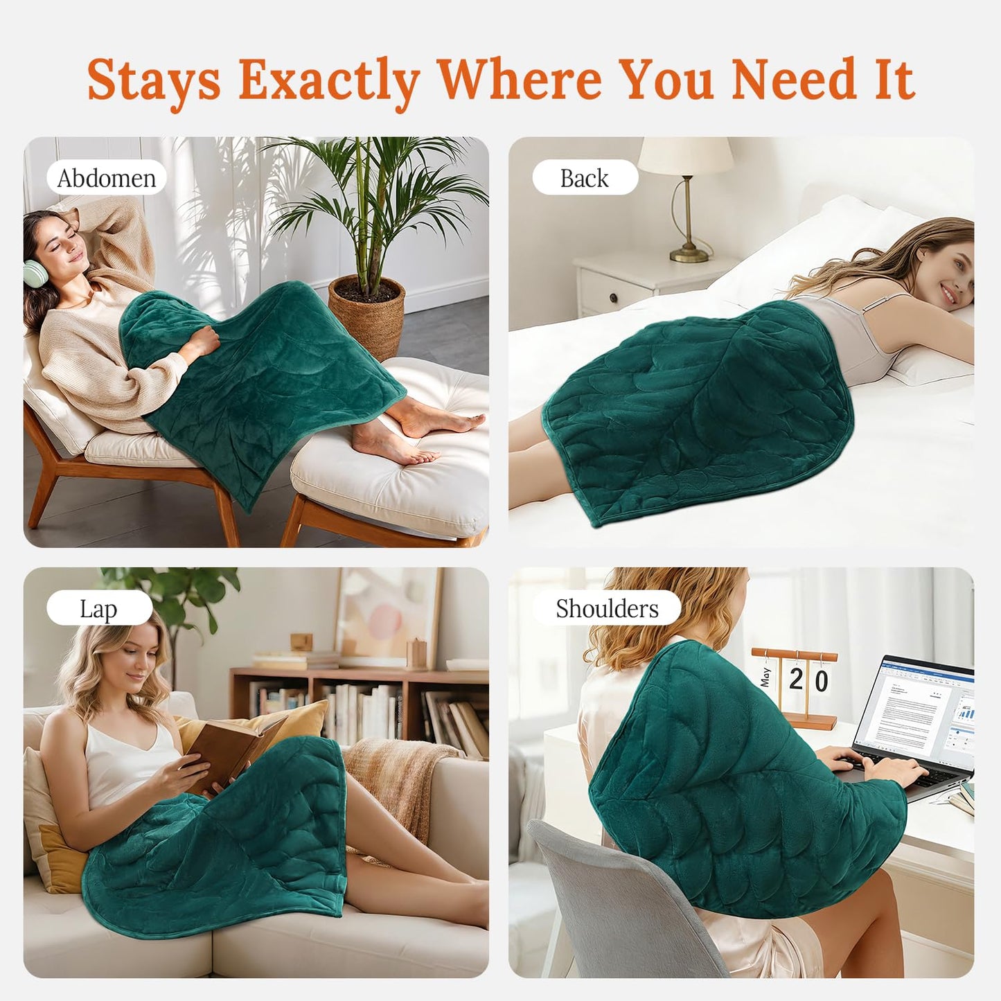 Kaisa Weighted Heating Blanket 7 lbs, 26" x 35" Large Size Weighted Heating Pad for Back Shoulder Abdomen, Soft Electric Heated Blankets, Green