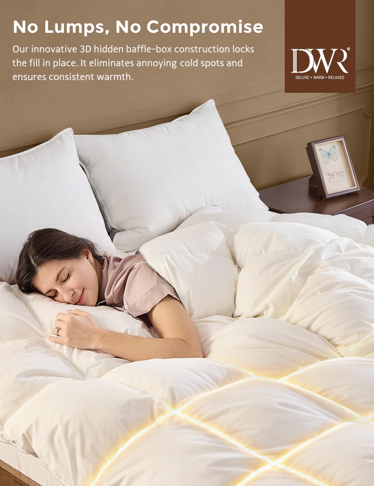 DWR Goose Feather Down Fiber Comforter Queen Size, Fluffy White Duvet Insert, Buttery-Soft and Breathable, Marshmallow-Like Loft, All Season Hotel Luxury Bedding, 8 Corner Tabs, 90" x 90"