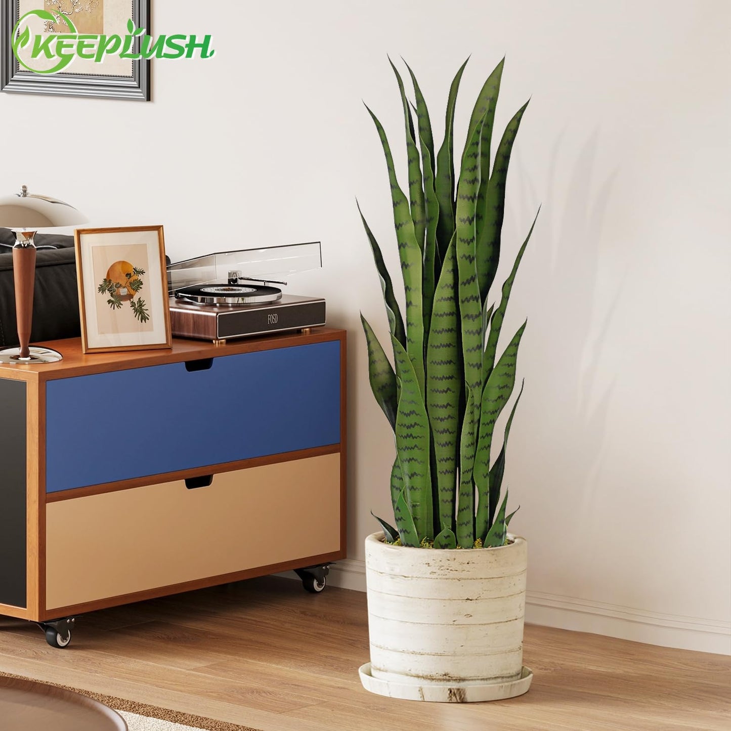 Keeplush 3ft Artificial Snake Plant – 36in Faux Sansevieria Plants, Fake Floor Plant for Indoor Outdoor, Front Porch Patio Home Office Decor, Mother-in-Law’s Tongue, Green 1Pcs