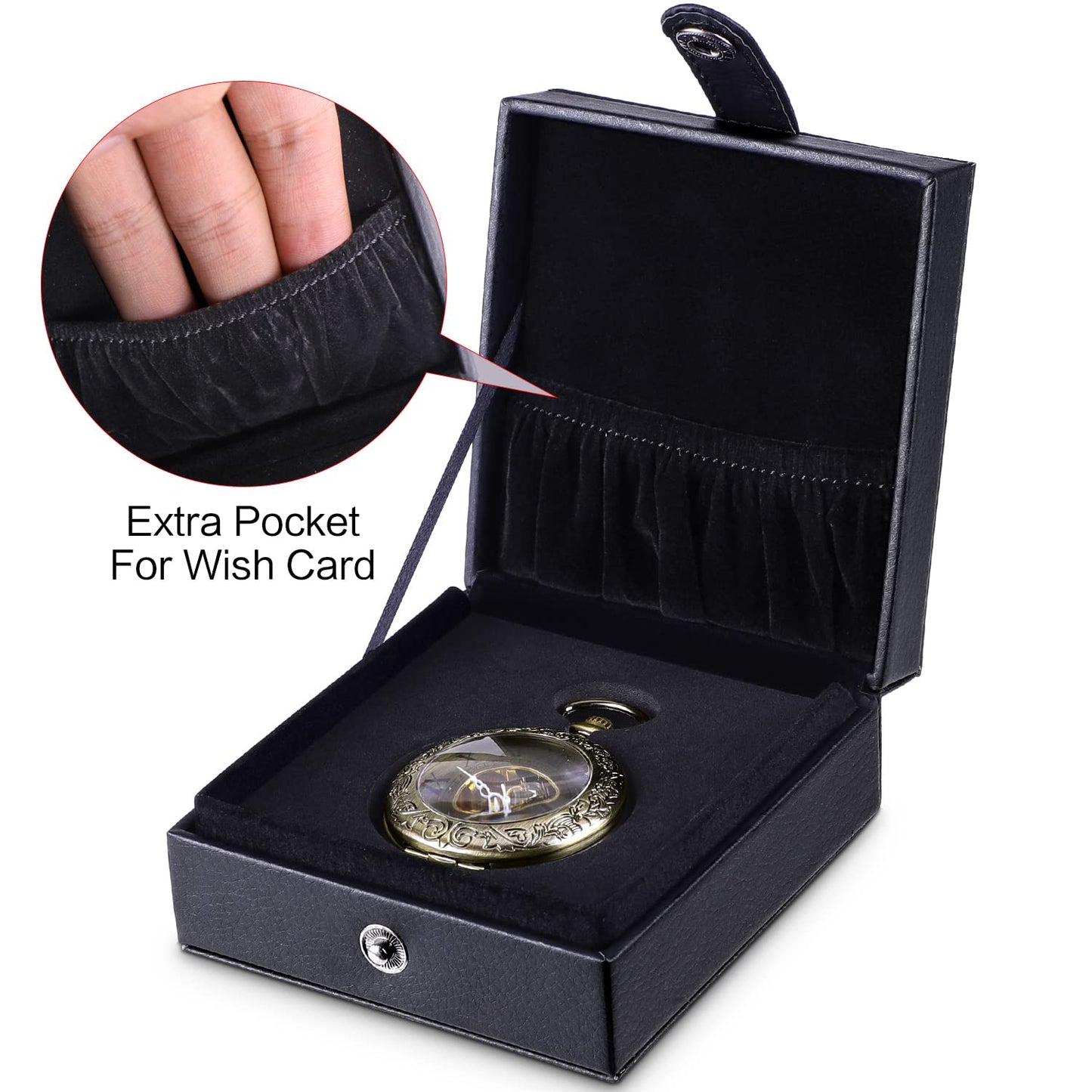 SIBOSUN Luxury PU Leather Pocket Watch Box Display Case Storage Case Black Pocket Watches Gift Box Jewelry Organizer for Men Women Gifts Box