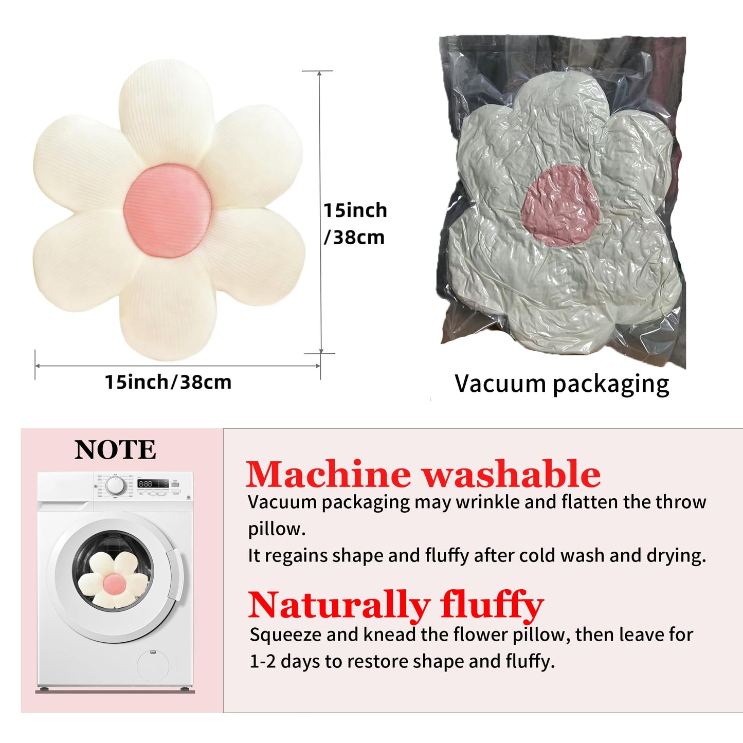 FSRONGXI 2Pcs Flower Pillow Preppy Cute Throw Pillows for Girls Aesthetic Room Decor Bedding, 15.35" Daisy Shaped Pink Floral Throw Pillow Decorative Cushion for Bedroom Sofa Couch Classroom