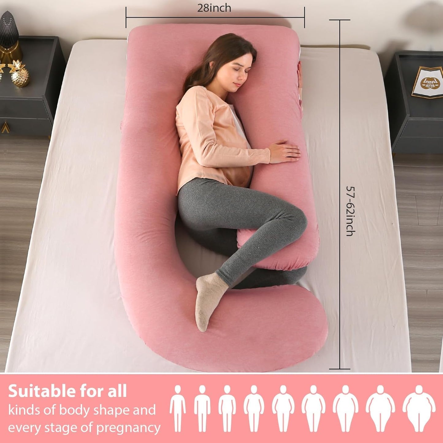 Elover Cooling Pregnancy Pillows for Sleeping,U Shaped Full Body Pillow with Removable Cover,Pregnant Women Must Haves,Maternity Essential,Cooling Pink