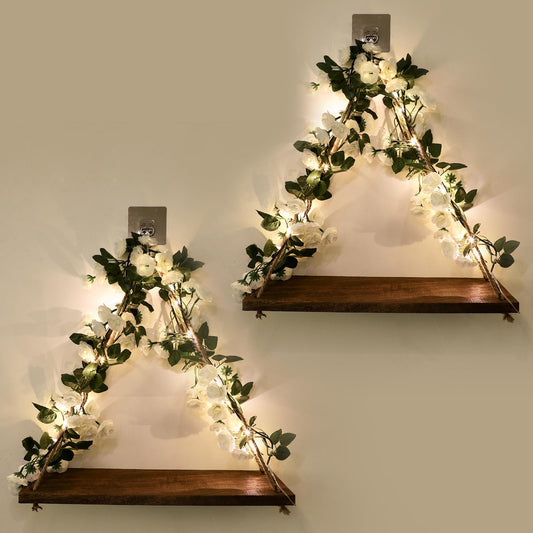 Forest Angle Shelf for Wall,Floating Shelves,Floating Shelves for Wall No Drilling,Adhesive Shelves,Command Strip Shelf,Room Decor Aesthetic,Plant Shelf Wall,Whimsical Decor,2-Piece Set(White Flower)