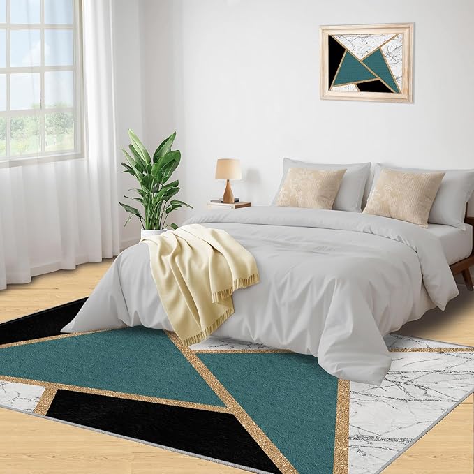 Geometric Marble Rugs for Living Room Abstract Marble Area Rug Light Luxury Geometric Patchwork Carpet Mid-Century Simple Rug for Hardwood Floors Office 5x7ft