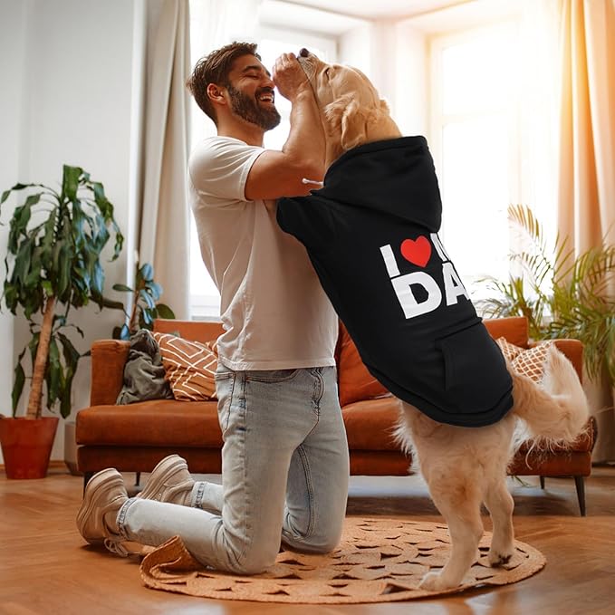 BAOBICUTE Dog Basic Hoodie Soft Dog Clothes Cold Weather Sweaters for Medium Large Dogs Cozy Fabric Warm Sweatshirt with Leash Hole (I Love My DAD, XL (Back: 24.2",Chest: 34.2"))