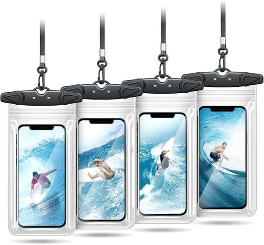Universal Waterproof Phone Pouch, 4 Pack IPX8 Waterproof Phone Lanyard Case Compatible with iPhone 17 16 15 14 13 Max Pro Plus, Galaxy S23 S22 S24 Note 20/10/9 up to 7.5", Dry Bag for Vacation