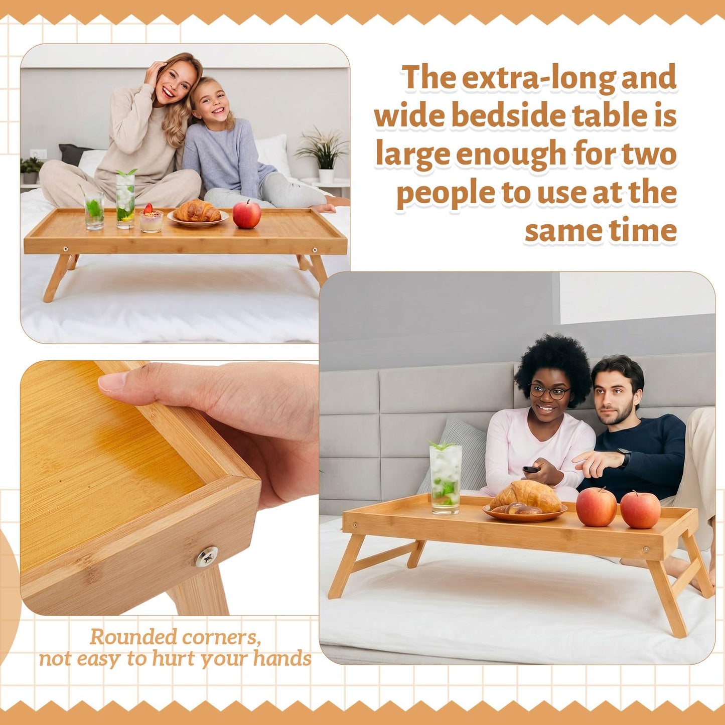 Geelin Extra Large 30.3 x 15 Inch Bamboo Bed Tray Table with Folding Legs Breakfast Tray for Bed Sofa Eating Working Laptop TV Desk Snack Table(Natural Color)