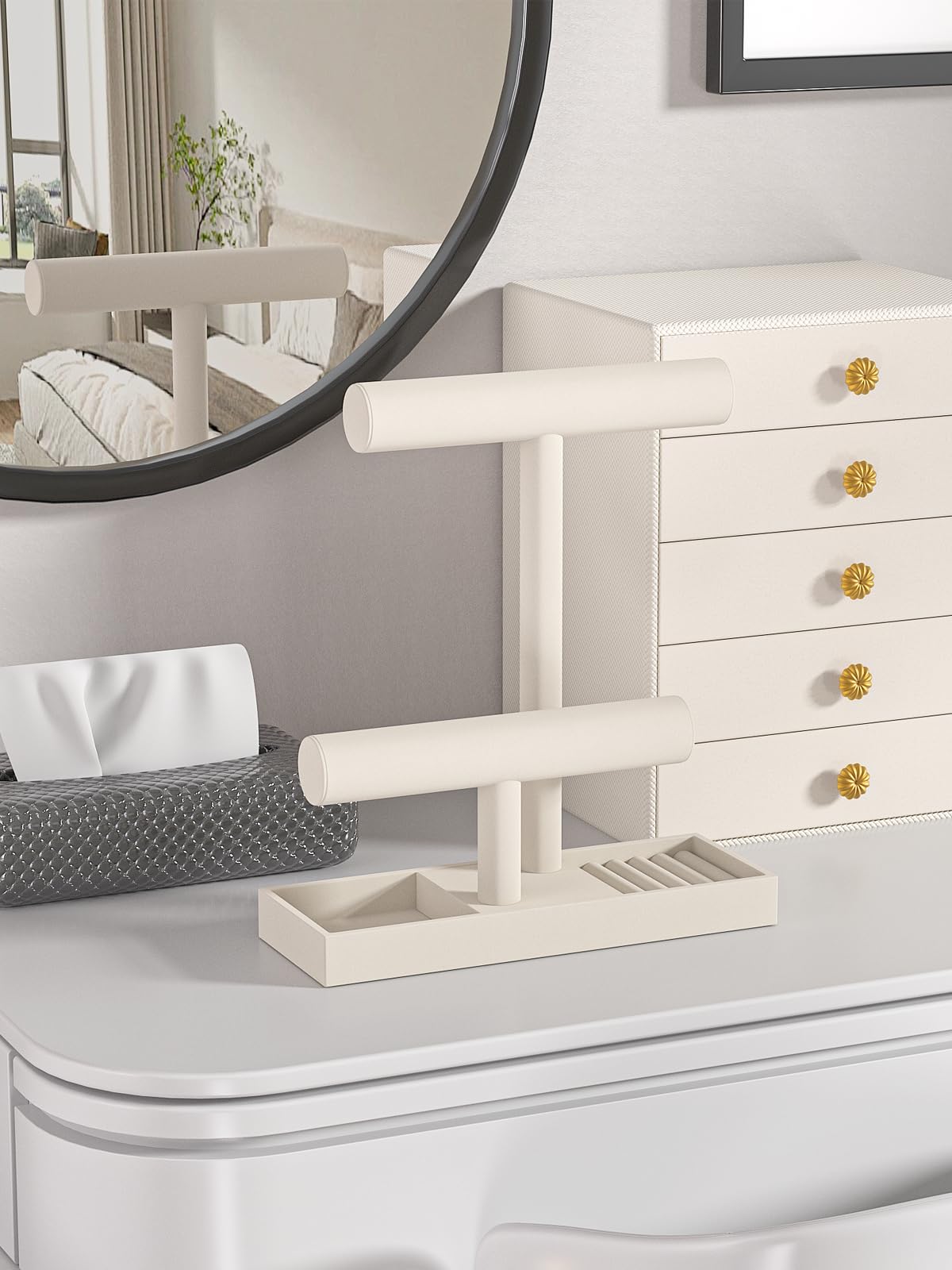 Ausalivan Bracelet and Necklace Holder,Velvet Jewelry Necklace Display Organizer Stand,bracelet Holder for Selling,Bracelet and Necklace Storage Tree (Style 2（Beige）)