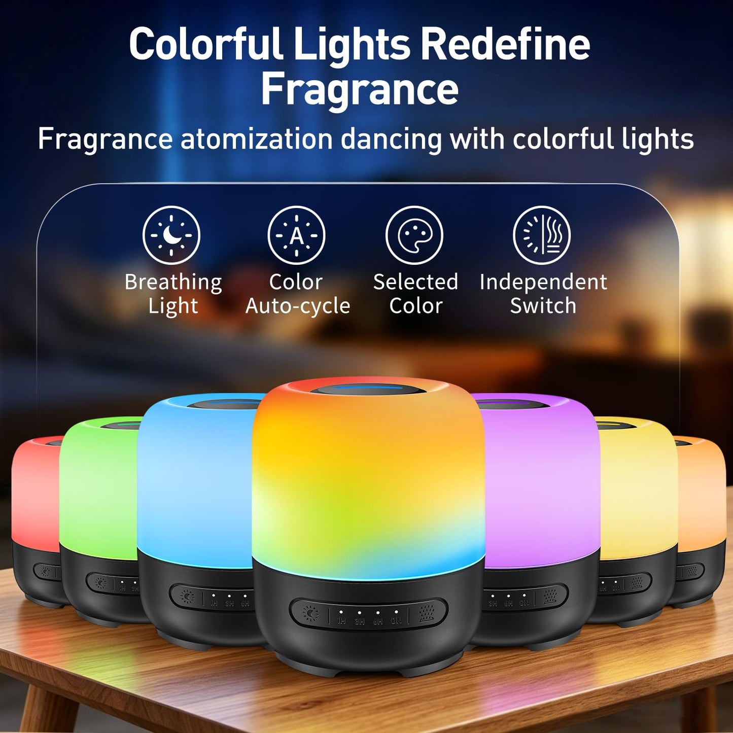 YEADOU Essential Oil Diffuser, 300ml Ultrasonic Aromatherapy Oil Diffuser & Humidifier with 7 Color Night Lights, Quiet 20dB Operation for 12 Hours, for Home, Bedroom, Office (2)