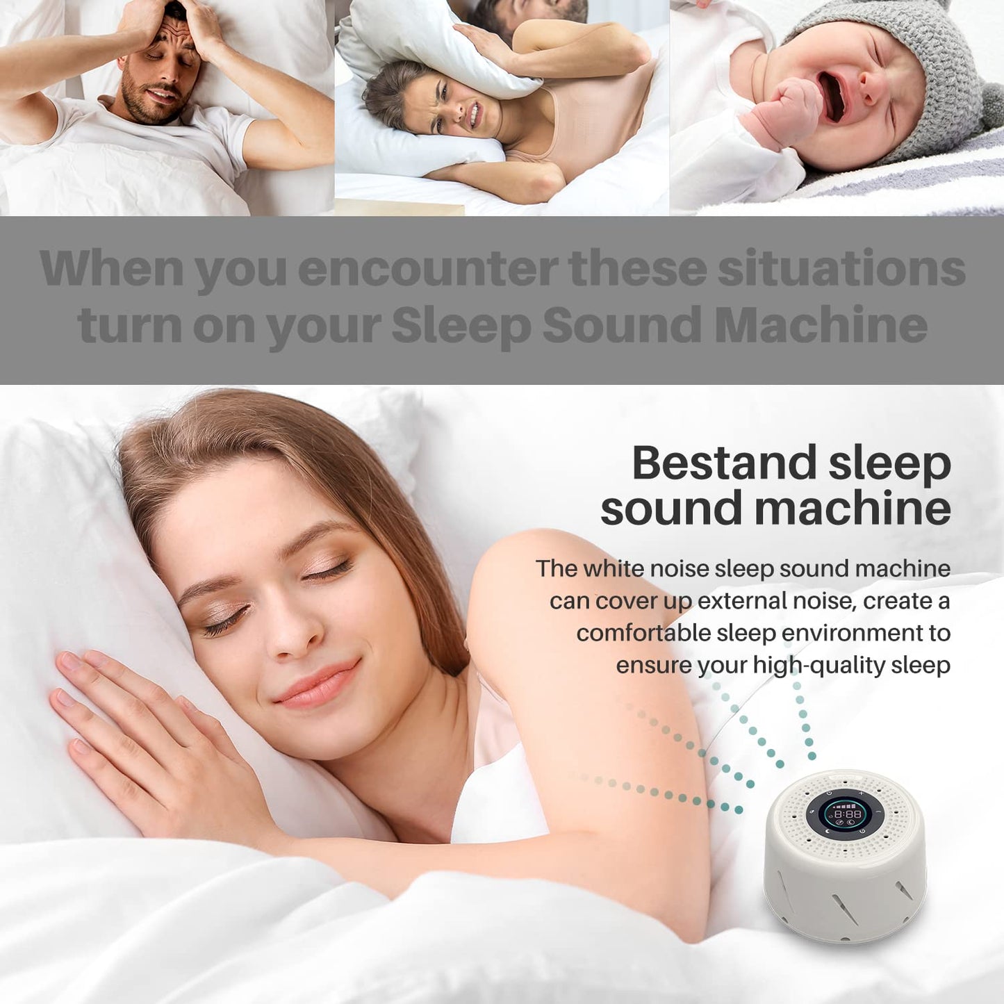 Bestand Real Fan White Noise Machine Sleep Sound Machine with Smart Mode, Timer & LED Display for Better Sleep, Office Privacy, Travel & Baby (White)
