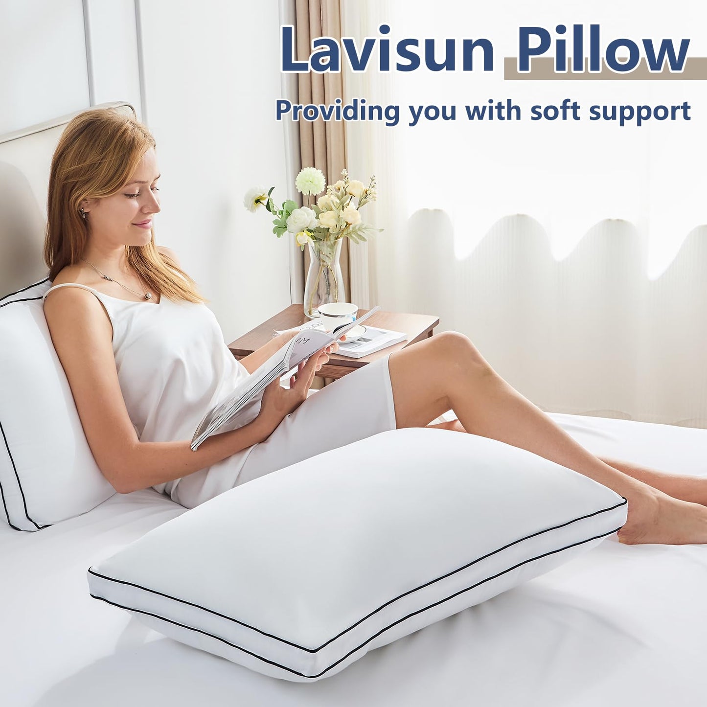 CozyLux Pillows Queen Size Set of 4, Soft and Supportive 3D Down Alternative Bed Pillow for Sleeping 4 Pack White, Luxury Hotel Quality Gusseted Bedding Pillow for Back, Stomach or Side Sleepers 18x28