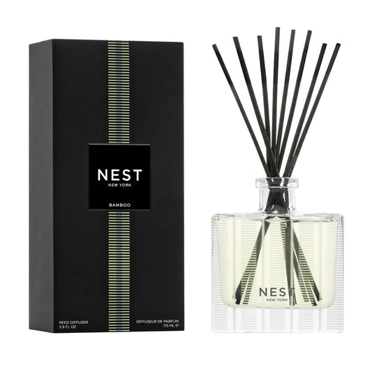 NEST New York Reed Diffuser, Bamboo - 5.9 fl oz - Fragrance for Up to 90 Days - Reusable, Refillable Glass Holder - Includes 8 All-Natural Reed Sticks - Flame Free