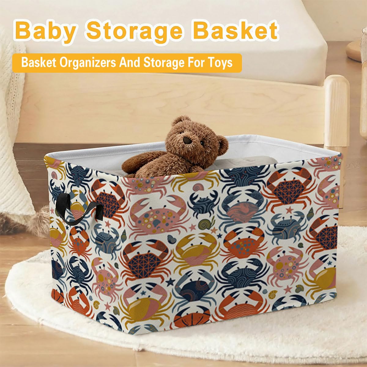 Modern Geometric Crabs Laundry Hamper, 56L Large Foldable Laundry Basket with Handles, for Clothes, Toy Storage Bin, Blankets,Decorative Organizer for Shelves & Closet Home Decor Bedroom & Nursery